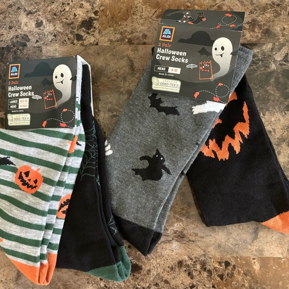 Halloween Socks Men 6-11.5 Women 6.5-13 (2) 2 pk Multicolor Crew Aldis New - Picture 2 of 3